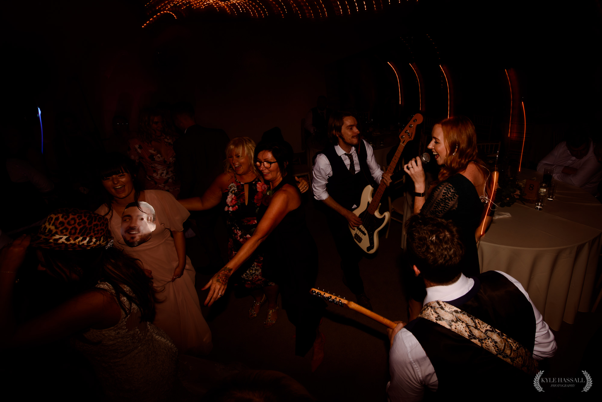 Manchester_wedding_band bass and guitarist on dance floor