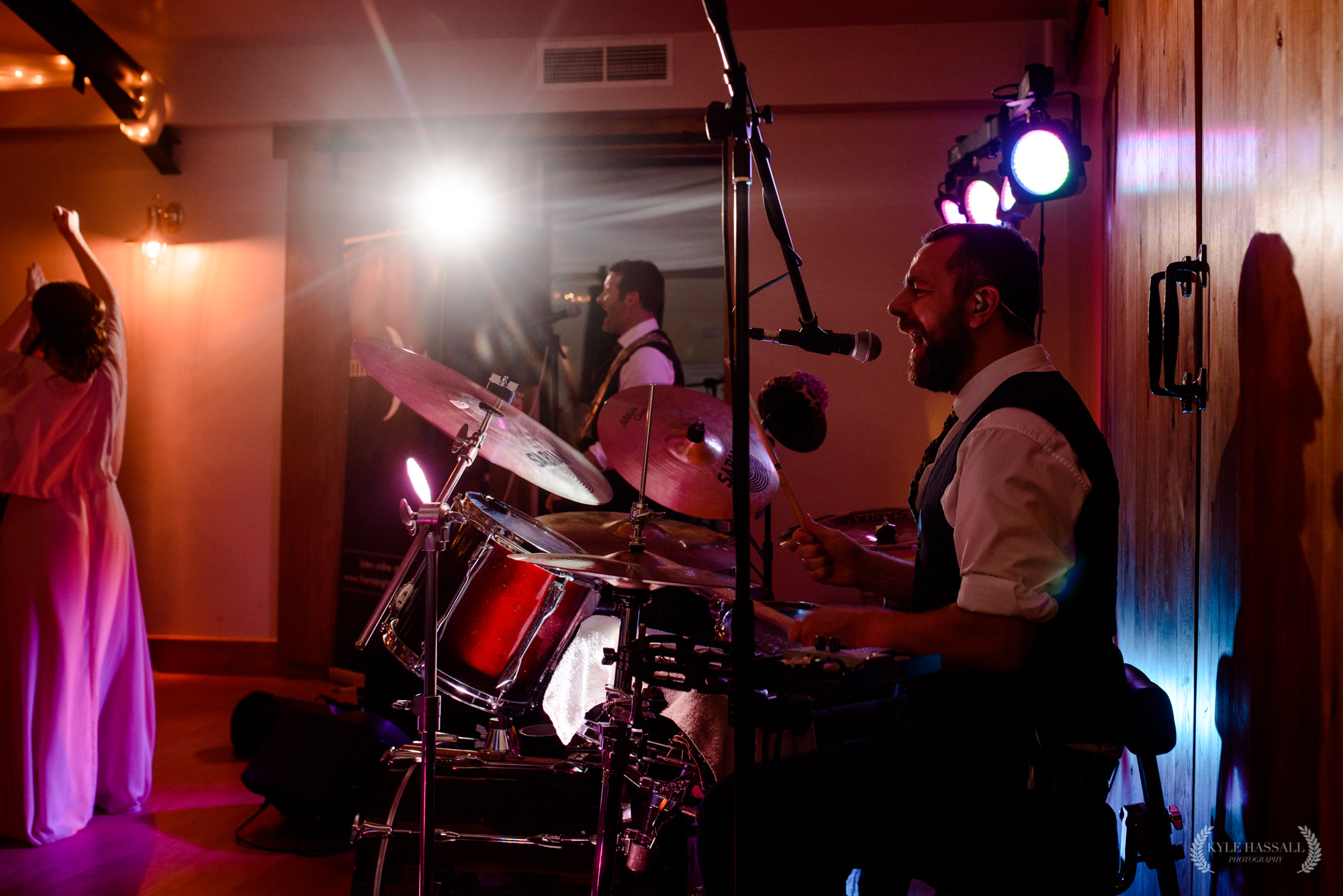 Manchester_wedding_band drummer singing at wedding